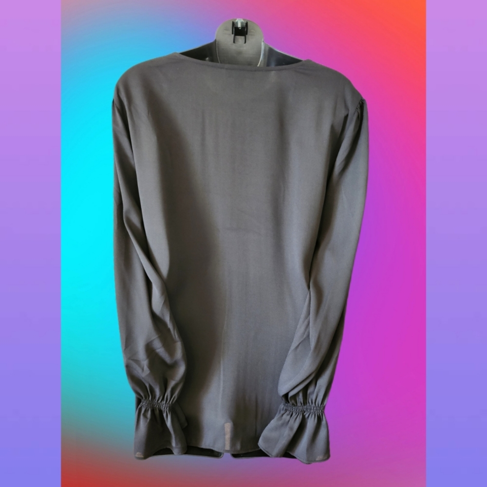 ALFANI V-NECK DEEP BLACK SHEER DESIGNER BLOUSE SIZE XL NWT - Picture 3 of 6